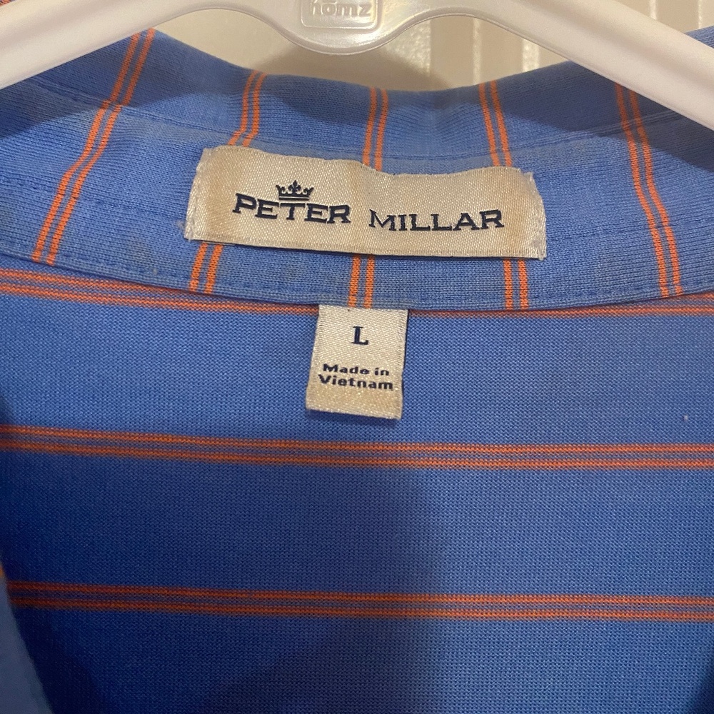 Peter Millar men’s polo blue and orange striped large shirt